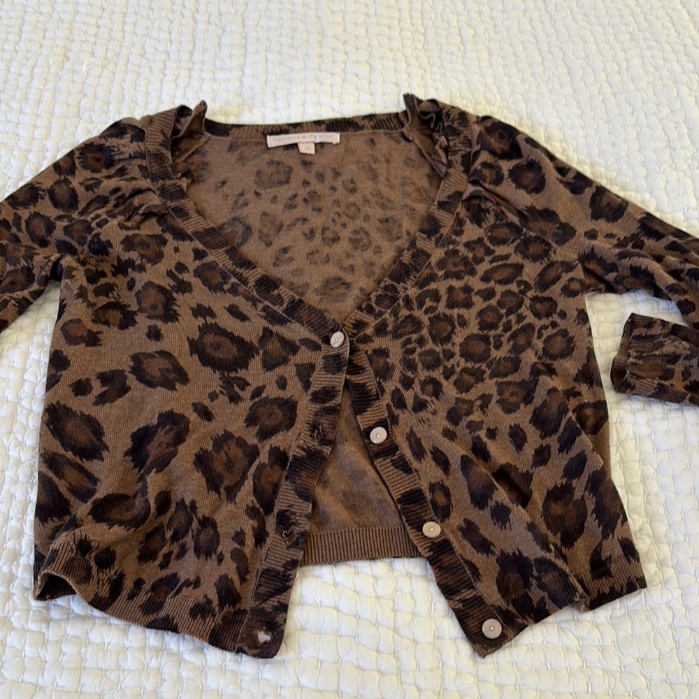 Rebecca Taylor Brown Leopard Cardigan Sweater